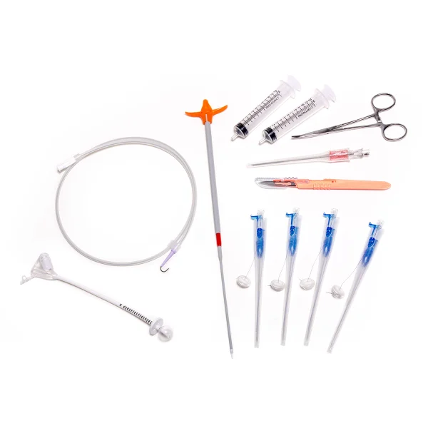 Introducer Kit with scalpel, syringes, needles mickey button etc